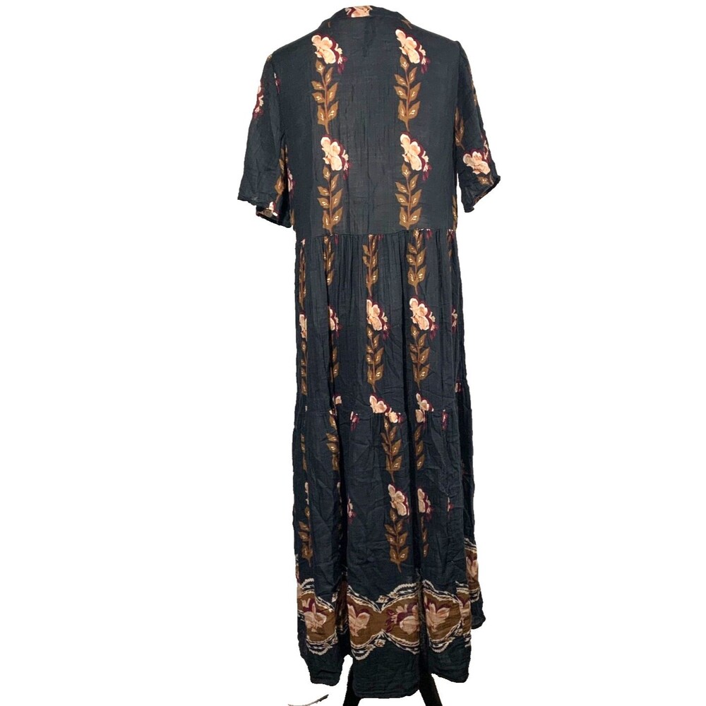 Anthropologie Kallie Flowy Maxi Dress Black Brown Floral Cotton Gauze Size L - Picture 3 of 8